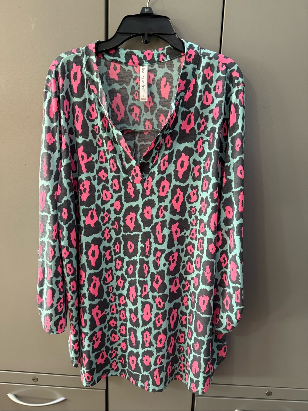 V-Neck Leopard Print Blouse in Pink and Teal